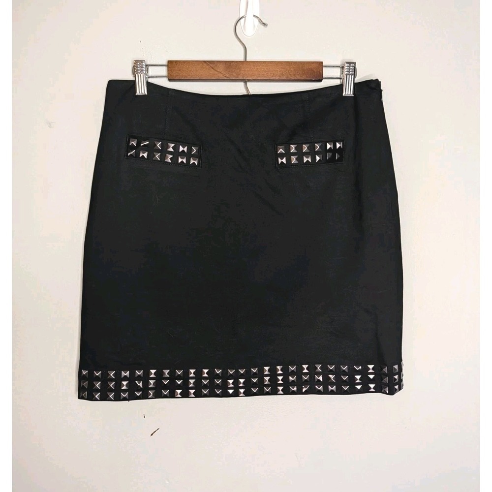 INC International Concepts Black Studded‎ Skirt Size 12 Mini Skirt Lined Pockets